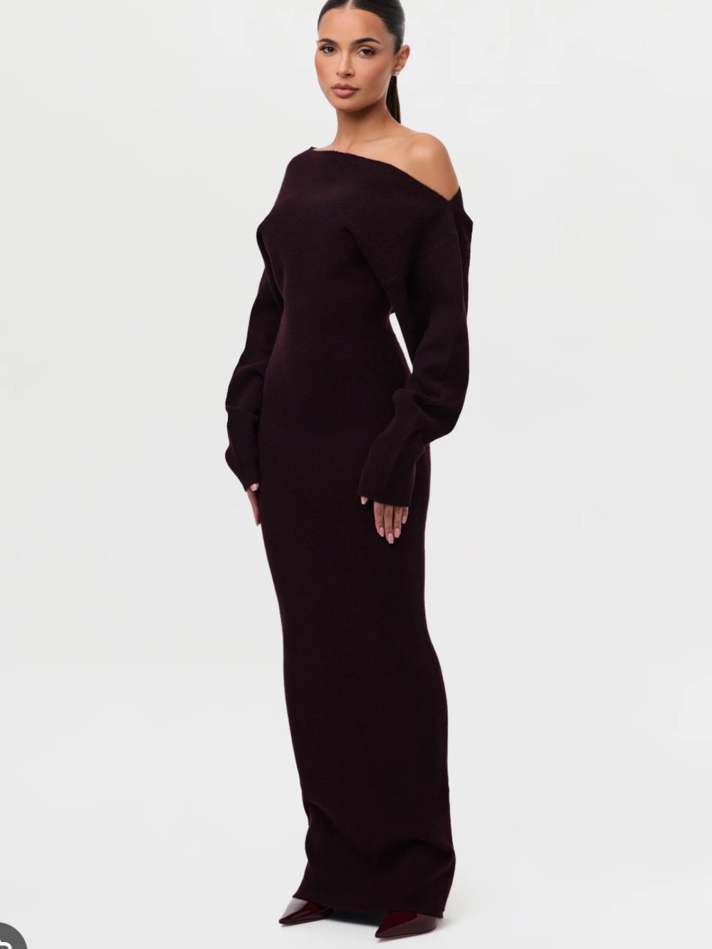 naked wardrobe black Off-Shoulder Knit Maxi Dress